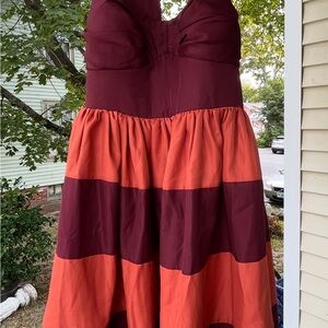 Twelve by Twelve Strapless Burgundy and Orange Dress